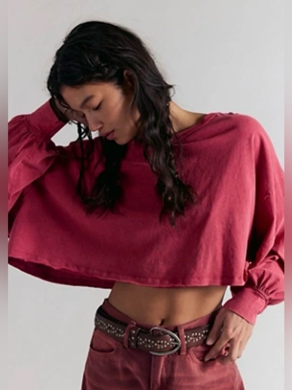 NWT FREE PEOPLE WE THE FREE SANDY LONG SLEEVE TOP DEEP CLARET
